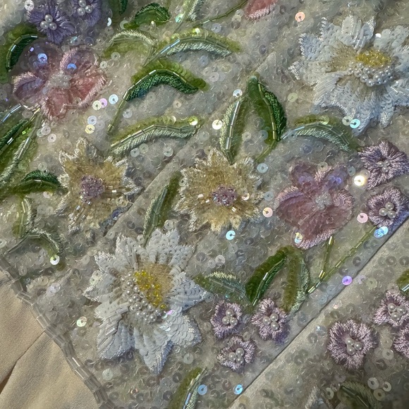 Vintage Richilene New York Beaded Glitter Cocktail Dress Size 12 Ivory Pink Glam - Picture 11 of 16